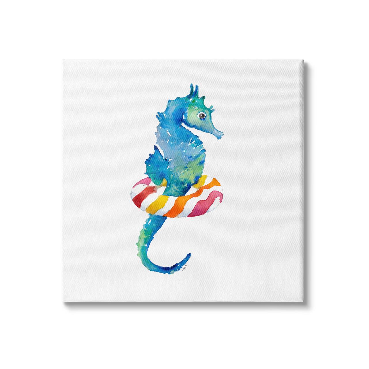 Stupell Industries Blue Ombre Seahorse Red Stripe Ring Float Canvas Wall Art